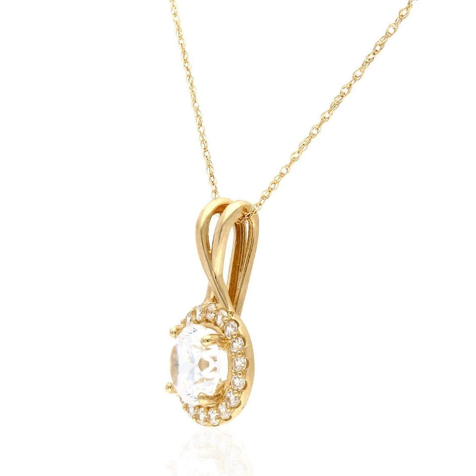 1.75CT CZ 14K Yellow White Rose Gold Halo Pendant with 18" Chain - Image 4 of 4