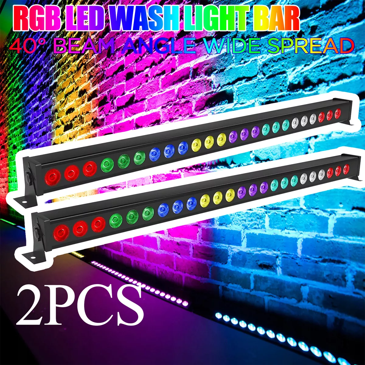 2x 120W 24LED Remote Wall Wash Bar Stage Light DMX Lighting RGBW