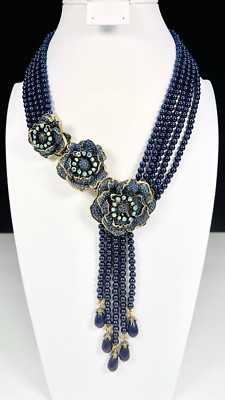 HEIDI DAUS  Exquisite Blooms  Floral Multi Strand Necklace -BLUE