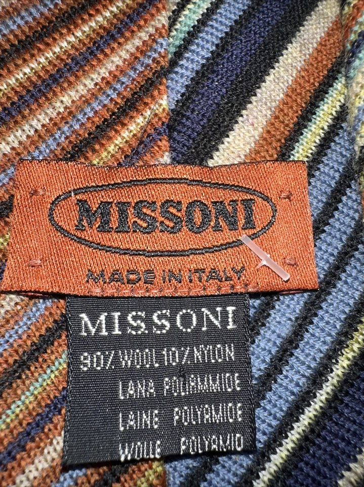 Италия Missoni винтажный галстук 57» шерсти полоски синий коричневый ржавчины зеленый - Изображение 3 из 4