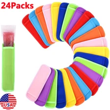 24Packs Popsicle Holders Sleeves Neoprene Insulator Ice Pop Sleeves Freezer Bags