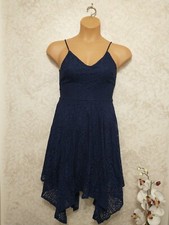 Express Dress Navy Blue Floral Lace. Asymmetrical Handkerchief Style Size 6