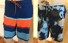 NWT George Men Swim Trunks Board Shorts Elastic 9" Inseam Pockets Stripe Pattern