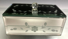 Vintage Etched Mirrored Glass Rectangular Jewelry Box w/Lid  Lined