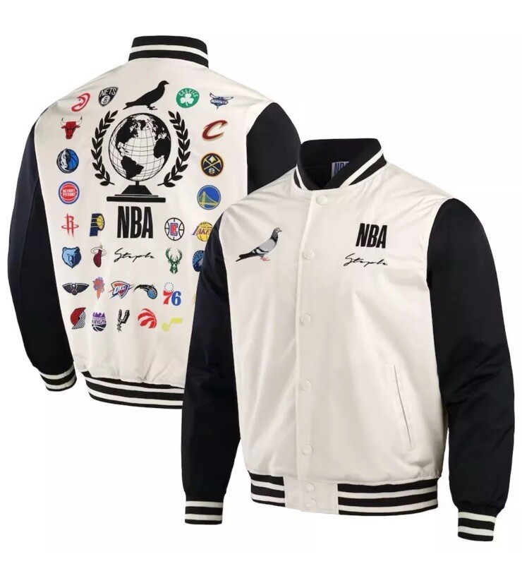 STAPLES X NBA ALL TEAMS ORIGINS FULL SNAP JACKET Men's large NWT
