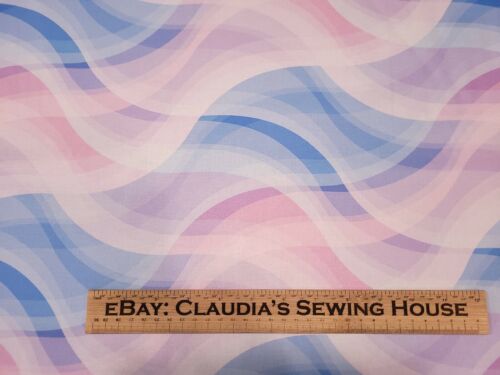 19" Aurora P&B Textiles Pink Blue Purple Abstract Wave Print - Picture 2 of 3