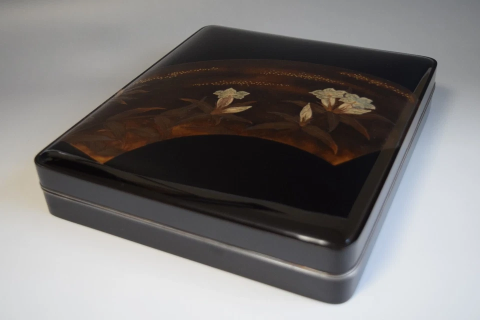 Caja de piedra de tinta Makie "GENTINA" trabajo de laca WAJIMA japonesa de primera clase V50 Foto 4 de 4