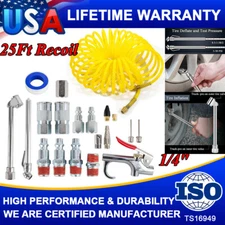 20 ft Recoil Poly Air Compressor Hose Accessories Tool Kit For Various Inflation