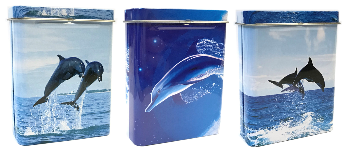 Eclipse Dolphin Flip Top Crushproof Metal Tin Cigarette Case, Kings, TinLg