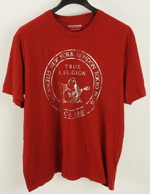 True Religion Men's 3XL Slim Short Sleeve Red Cotton Buddha