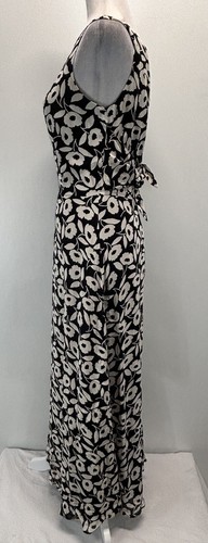 Vtg Ann Taylor Floral Maxi Dress Sz 4 Sleeveless Black White Lined Made USA 90s - Picture 2 of 11