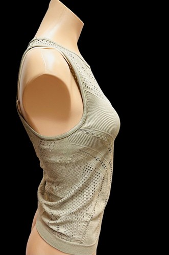 Alo Yoga Lark Tank Slash & Burn Seamless Laser Cut Mesh in Heather Tan Small - Picture 7 of 10