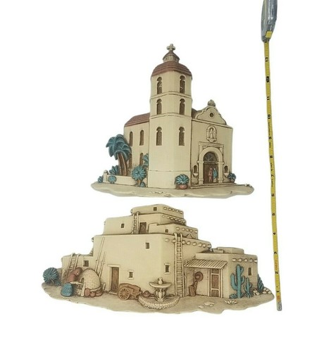 VTG Burwood Southwest Church & Pueblo Set Of 2 Wall Plaque Southwestern Decor - Picture 5 of 9