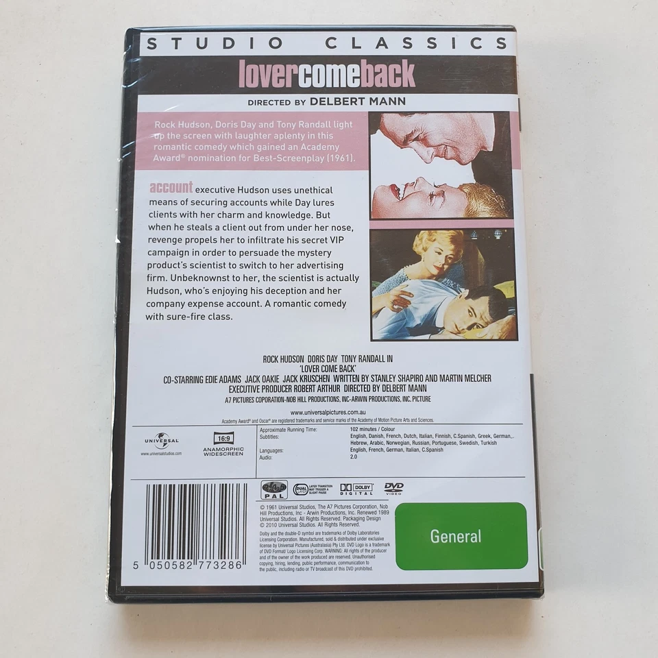 Lover Come Back (DVD, 1961) PAL Region 2 4 5 (Doris Day, Rock Hudson) NEW SEALED - Image 2 of 4