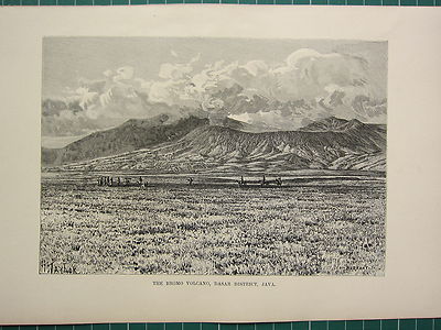 C1890 Antike Druck ~ Der Bromo Vulkan Dasar Bezirk Java