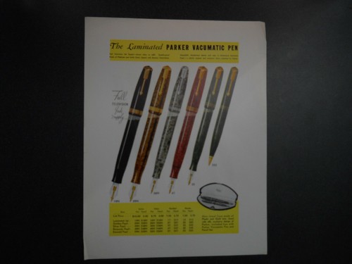 Parker Vintage Vacumatic sellilng sheet