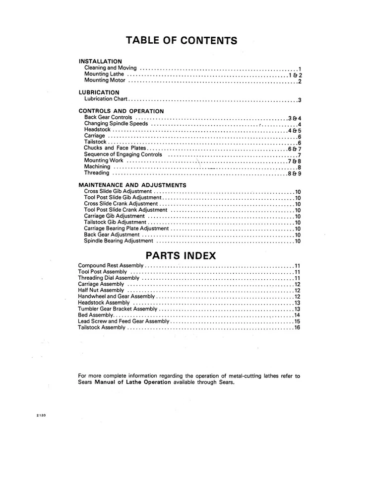 Manual de operador y pintura para torno Craftsman 101.21200 (Atlas MK-2) 6" Foto 3 de 4
