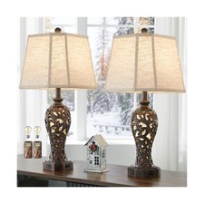 Set of 2 Farmhouse Table Lamps for Living Room, Rustic Vintage Nightstand Lam...