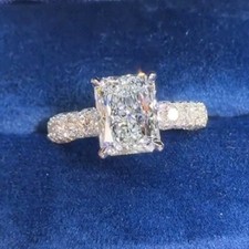 4.2 TCW Radiant Cut Moissanite Hidden Halo Engagement Ring 14K White Gold Plated