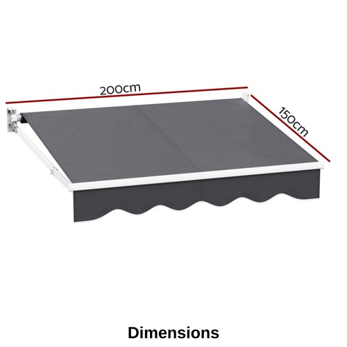 High-Quality Folding Arm Awning Canopy 2Mx1.5M Retractable Manual Sunshade Grey - Picture 3 of 13