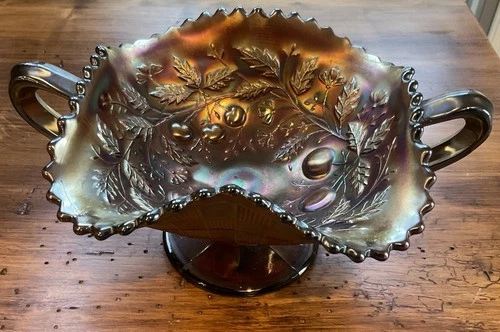 Vintage Northwood Amethyst Fruits And Flowers Carnival Glass Bon Bon Bowl