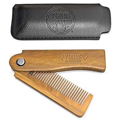 Bartkamm - Faltbarer Bartkamm Männer für Herren mit Etui - Sandelholz & Natürlic