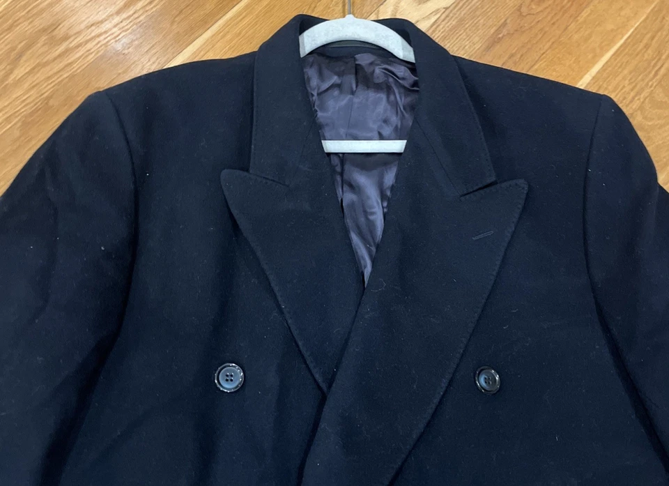 Yves Saint-Laurent Mens Cashmere Blend Double Breasted Coat Navy Blue Size 52 - Image 4 of 4