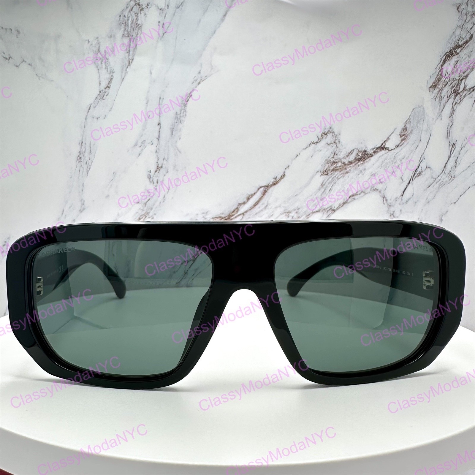 New CHANEL Sunglasses 5556U C622/S4 Black Shield Wrap Authentic w/ Box & Case image 3