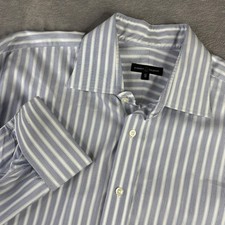 Robert Talbott Shirt Mens 17 Blue White Stripe Long Sleeve French Cuff Cotton