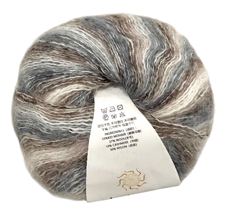 6-Mohair & Cashmere Wool Yarn Balls Brown Gray White 25 Grams Each - Image 2 of 2