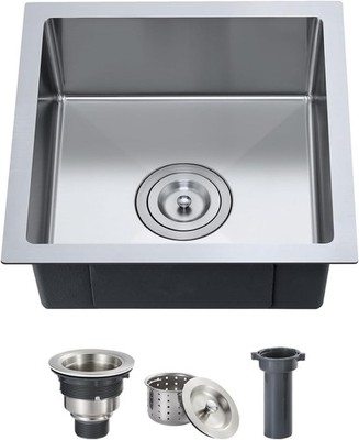 15-Inch 15 x 15 x 6 Undermount Kitchen Bar Sinks, 304 Stainless Steel Handmade