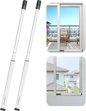 Adjustable Heavy Duty Sliding Door Security Bar, 2-Pack, White