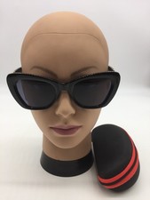 Hermes Black Frame Women's Designer Sunglasses 53-22-145 Blue Lens