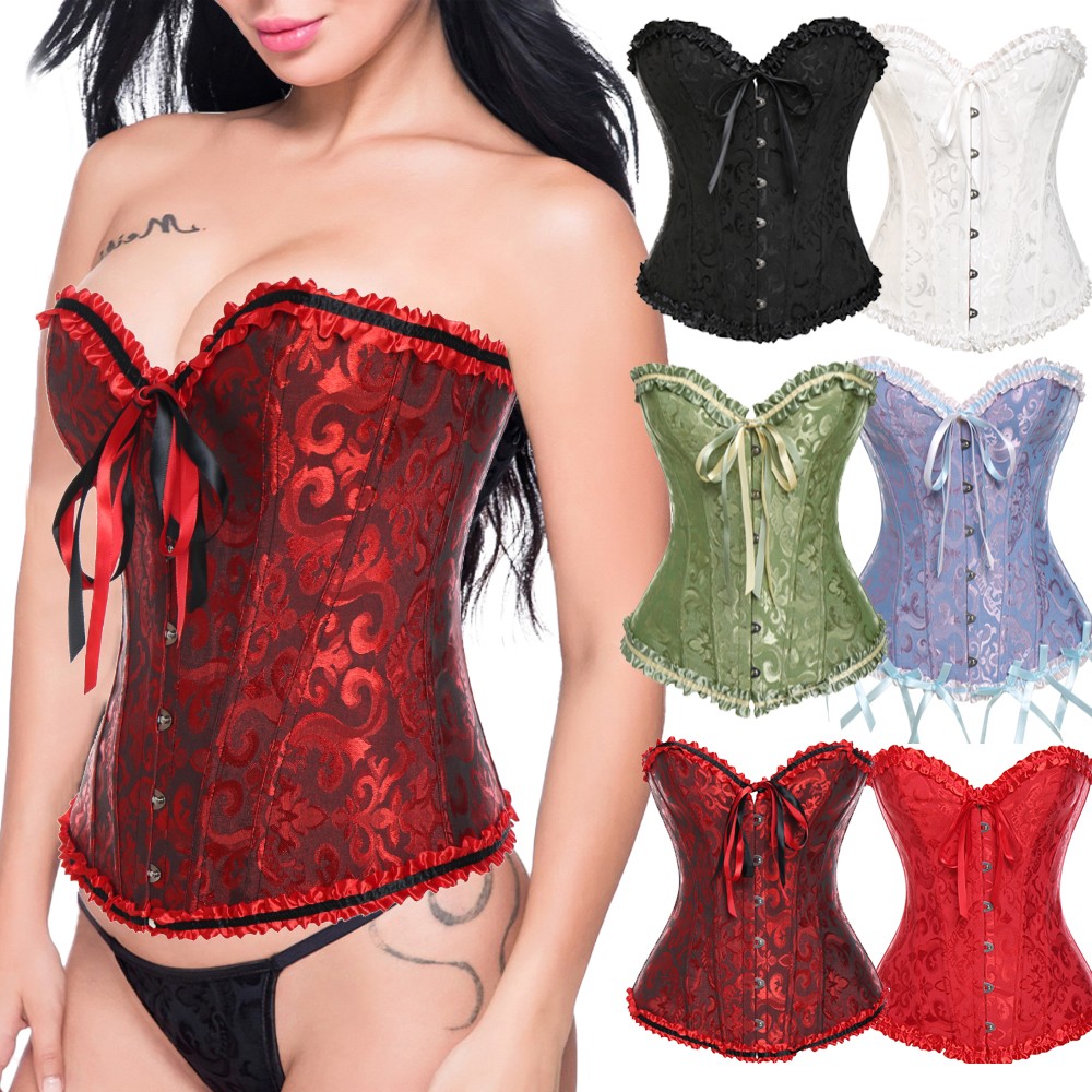 Bustier Overbust Donna Con Stringhe E Ossatura - Corsetto Vita Burlesque, Lingerie Cincher