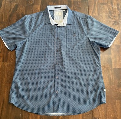 7 DIAMONDS Shirt Men s XXL 50'' 4 Way Stretch Woven Navy Geometric Pattern Top