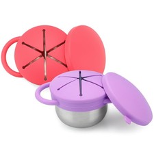2 Pack Stainless Steel Snack Containers for Toddlers, Spill Proof Baby Snack ...