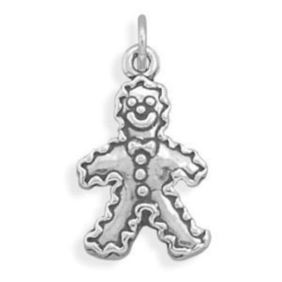 .925 Sterling Silver Oxidized 3D Gingerbread Man Charm