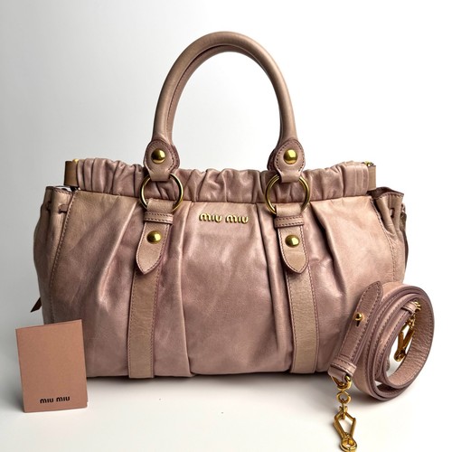 Miu Miu Vitello Lux 2Way Handbag Shoulder Bag Pink Leather Y2K Authentic