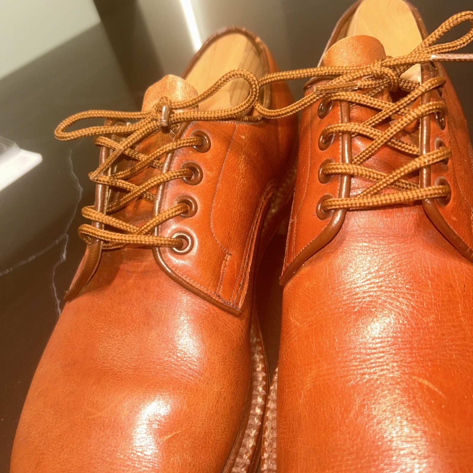 Trickers Tan Brown Leather Derby Shoes Men's Woodstock Handmade England Size 9 image 5
