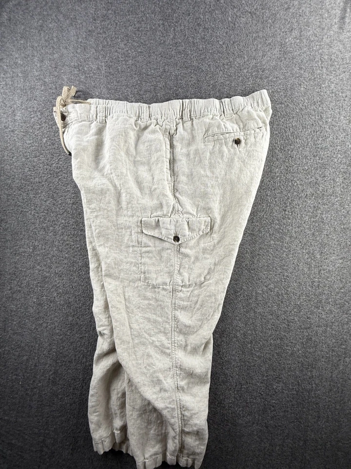 Caribbean Linen Cargo Pants Mens 45x27 Drawstring Elastic Waist Relaxed Fit - Image 4 of 4