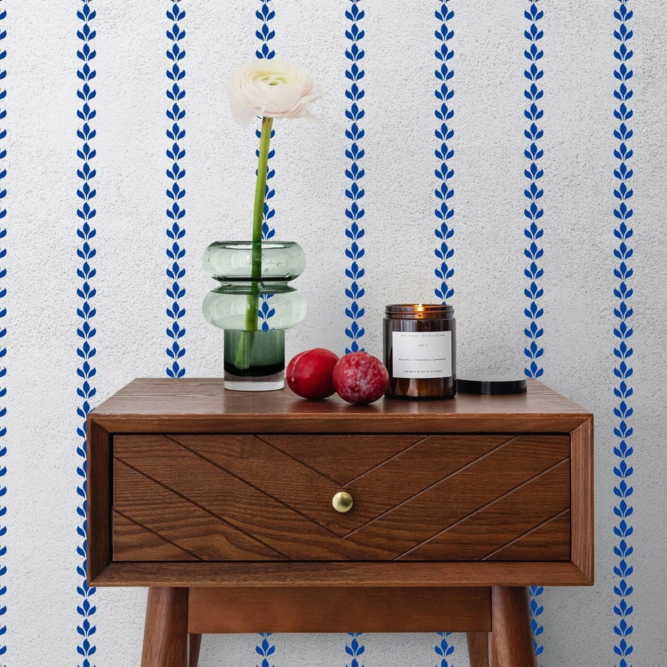 Plantilla de pared a rayas de hojas verticales - Patrón de casa de campo reutilizable para pintura Foto 4 de 4