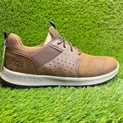 Skechers Delson Axton Mens Size 10.5 Brown Casual Classic Leather Shoes Sneakers