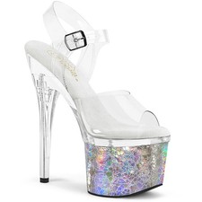 Pleaser Esteem 708Ck 7In Heel 3In Platform Clear Ankle Strap Sandals