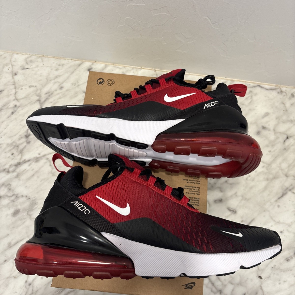 MENS NIKE AIR MAX 270 Bred GYM RED WHITE BLACK AH8050-602-SIZE 12