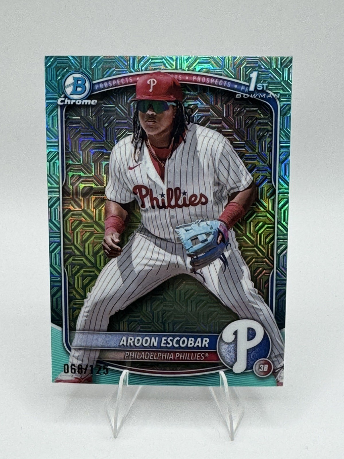2025 Bowman Chrome  - Aroon Escobar /125 Aqua Mojo 1st Bowman #BCP-65 Phillies 