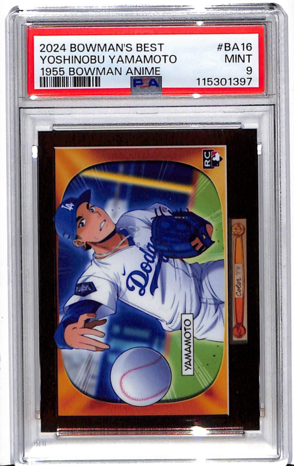 2024 Bowman's Best Yoshinobu Yamamoto #BA 16 1955 Bowman Anime PSA 9