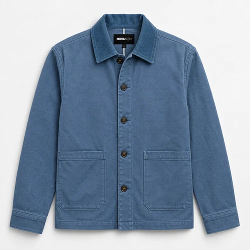 Men's-Jacket-NovaMEN-Chore-100% Cotton-Twill-Cord Collar-Button Front-Sz Large image 3