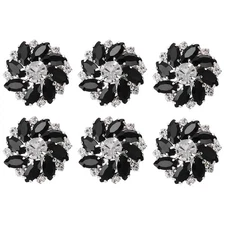 6PCS Flower Sewing Rhinestone Buttons 1 Inch Crystal Shank Silver Black