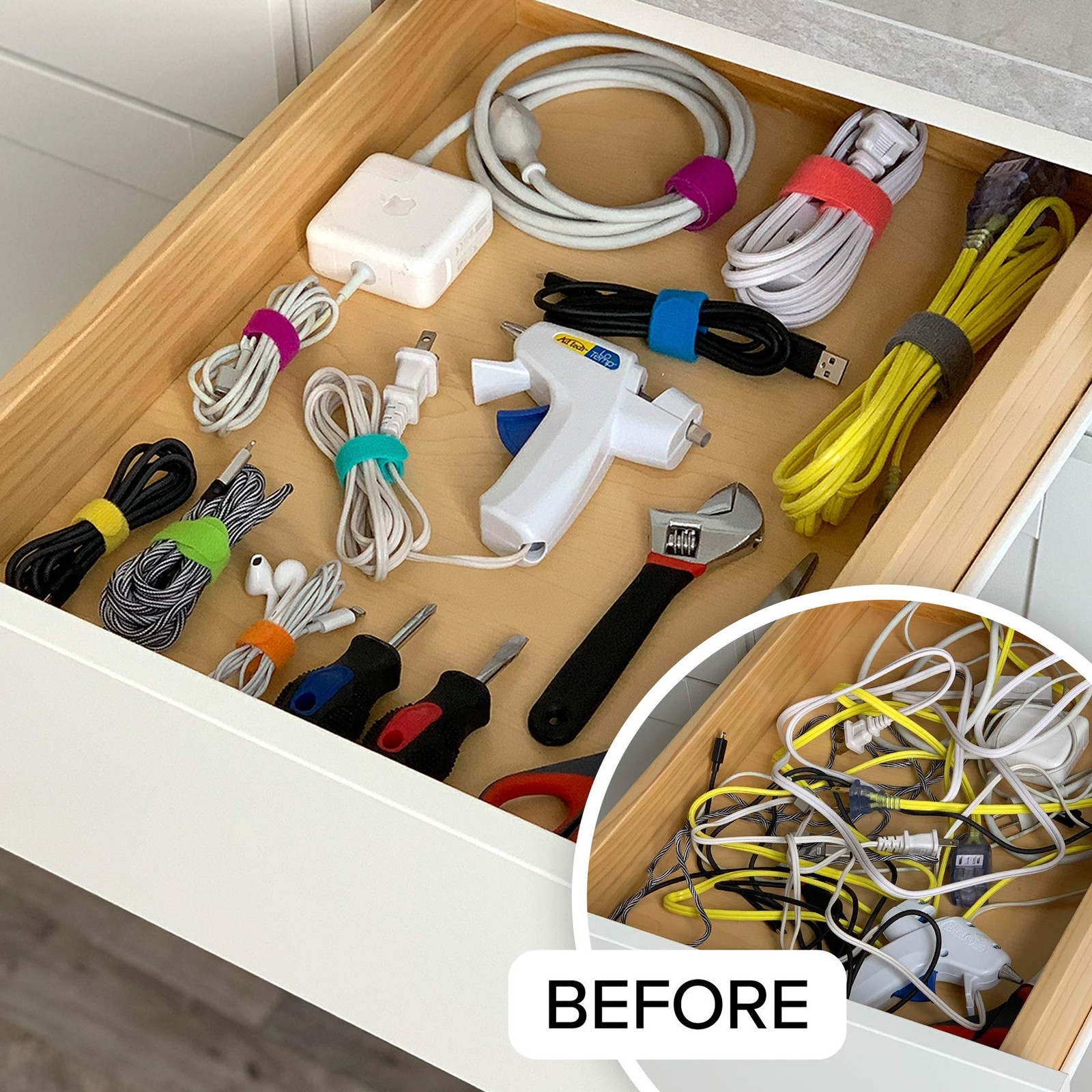 Self - Gripping Cable Ties by Wrap - It Storage, Multi - Color, 40 Pack (4 Inch