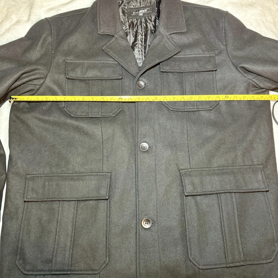 Casaco de campo masculino preto rebite mistura de lã 2X preto botão frontal jaqueta - Imagem 3 de 4